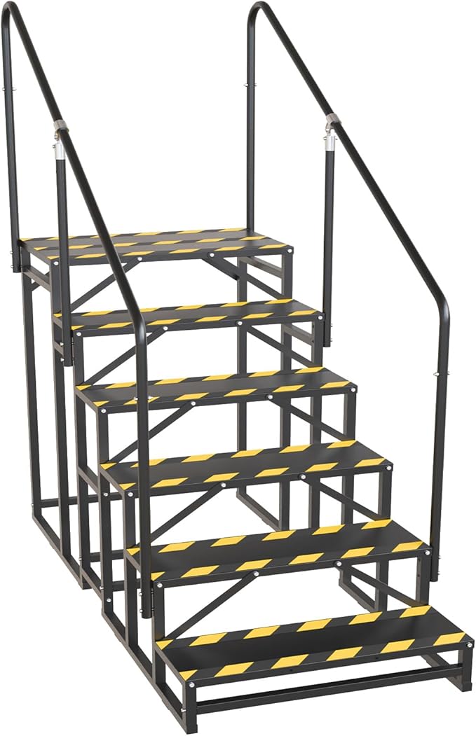 RV Steps with Handrail, Hot Tub Steps with Handrail, Portable Stairs Steps for 5th Wheel RV, Mobile Home Stairs Outdoor RV Step (6 Steps with 2 Handrails)