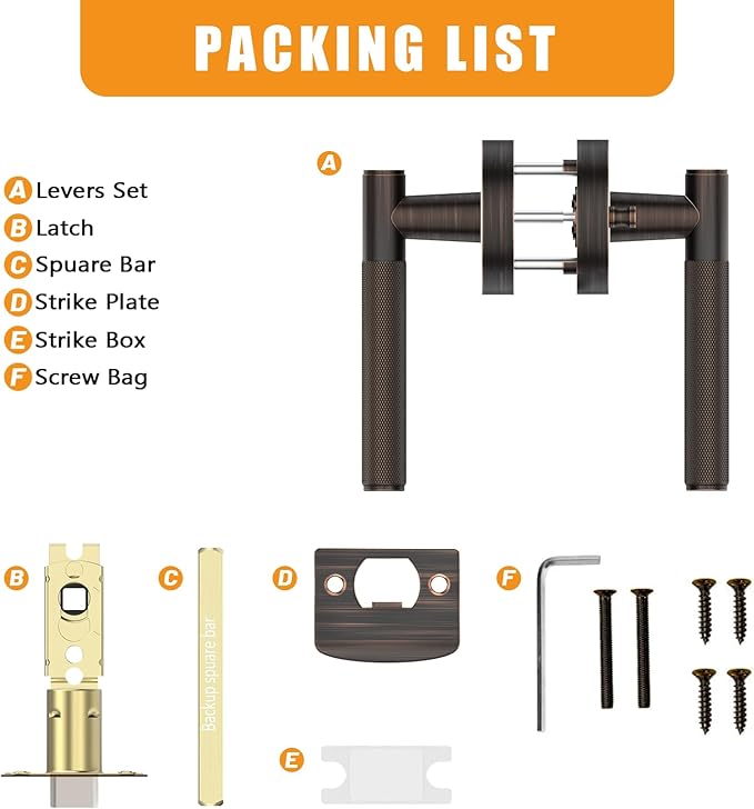 Amerdeco 3 Pack Oil Rubbed Bronze Door Handles Interior, Knurled Privacy Door Handles, Heavy Duty Door Lever for Bedroom or Bathroom, Reversible Keyless for Left Right Handed Doors AM0016