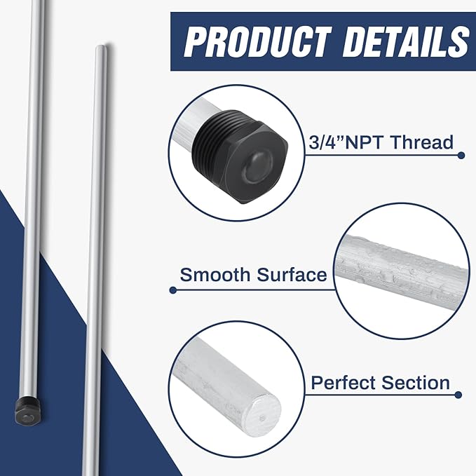 Tandefio 1 Pcs Anode Rod for Hot Water Heater Aluminum Zinc Compatible with Rheemm A. O. Smith, Replacement NPT Hot Water Tank Anode Rod, Corrosion Protect, Rotten Egg Smell(3/4 Npt X 29 Inches)
