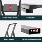 WOA WOA 5 Step Ladder for 10 Feet High Ceiling, Lightweight Foldable Ladder with Non-Slip Wide Pedals, Step Stool with Safe Handrail, Space Saving for Home, Kitchen, Indoor & Outdoor 300lbs - Black