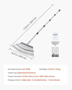 VEVOR Leaf Rake, 25 Metal Tines, Adjustable Garden Rake for Lawns with 18.3 Inch Wide Head & 36.4-72.8 Inch Long Handle, Heavy Duty Stainless Steel Small Leaves Tool for Gardening Camping Yard Grass