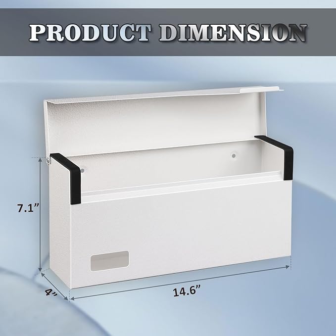 xydled Mailbox Wall Mount Door Mailboxes for Outside, Large Steel Hanging Metal Mailbox, Modern Post Box Package Parcel Drop Box for House Home, Textured White, 14.56''x7.1''x4''