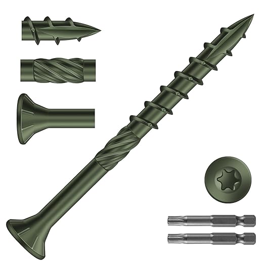 #8 x 2 Inch Deck Screws (1275Pcs) 10lb. Carbon Steel, Green, Flat Head, Rust Resistant epoxy Coated, with T25 Star Bit