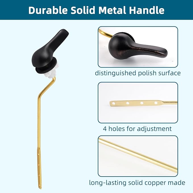 Hygie Rinse 2PCS Universal Metal Toilet Handle Replacement Kit Side Mount Toilet Lever Compatible with TOTO/Glacier Bay/Gerber, Toilet Flush Handle with Flapper Chain, Oil Rubbed Bronze