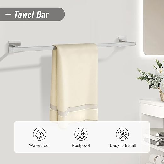 YACVCL Towel Bar Set, 5 Pieces Bathroom Hardware Set Brushed Nickel Bathroom Accessories, SUS304 Stainless Steel Towel Racks Holder Set Wall Mounted 23.6 Inch