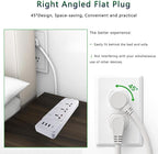 Power Strip with 45 Degree Plug and 10ft Long Cord, 3 Universal Socket, 2500W Circuit Breaker, 4 USB Ports Desktop Charging Station(3 USB-A & 1 USB-C)