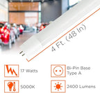 GoodBulb 4 Foot LED Tube 17 Watt T8 Medium Bi-Pin Base 5000K Daylight High Output 2400 Lumens 83 CRI Type A Plug & Go Car Dealership Lighting 25 Pack