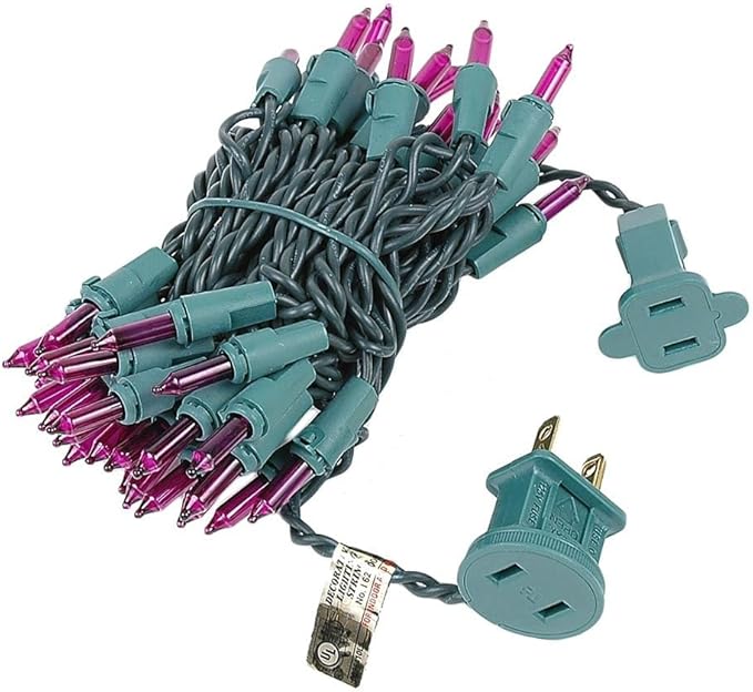 Novelty Lights 11 Feet 50 Bulbs Traditional Incandescent Mini Lights, Purple on Green Wire with 2.5" Spacing, Commercial Grade and UL Listed for Indoor/Outdoor Use, End-to-End Connectable
