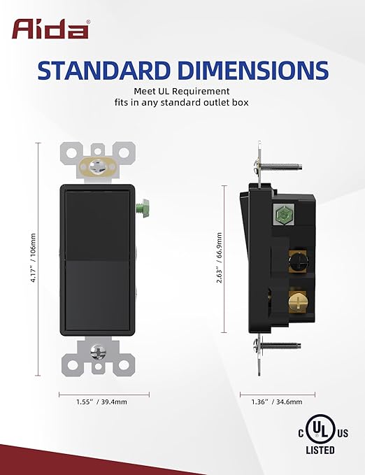 AIDA 20 Pack 4 Way Switch Decorative Light Switch, 15Amp, 120/277 Volt, 4 Way Decorative Light Rocker Switch Replacement, Self-Grounding, Residential and Commercial Grade, UL Listed