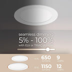 Builder Essential 5in 650 Lumens Round LED Recessed Light and Housing for Remodel or New Construction with 5-CCT 2700-3000-3500-4000-5000K in White (Pack of 12) IC-Rated