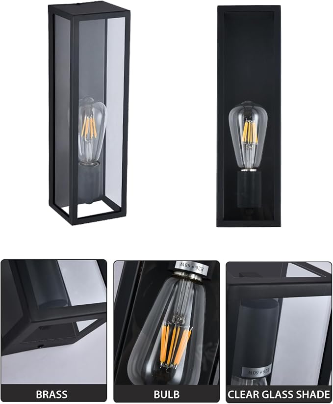 Outdoor Wall Sconces,Waterproof Porch Light Patio Light, Matte Black Wall Light with Clear Glass Shade for Garage, Patio, Doorway, Hallway
