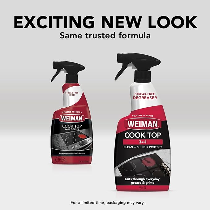 Weiman Cooktop and Stovetop Daily Cleaner Spray, Streak-Free, Non-Abrasive - 2 Pack, 22 oz with Micro Fiber Buffing Towel Included