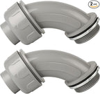 Conduit Connectors, 1-1/2 Inch Liquid Tight Connector NPT Non-Metallic for PVC Electrical Flexible Conduit Fittings, 90 Degree, UL Listed for Home Outdoor Tubes Tools, Grey (2-Pack)
