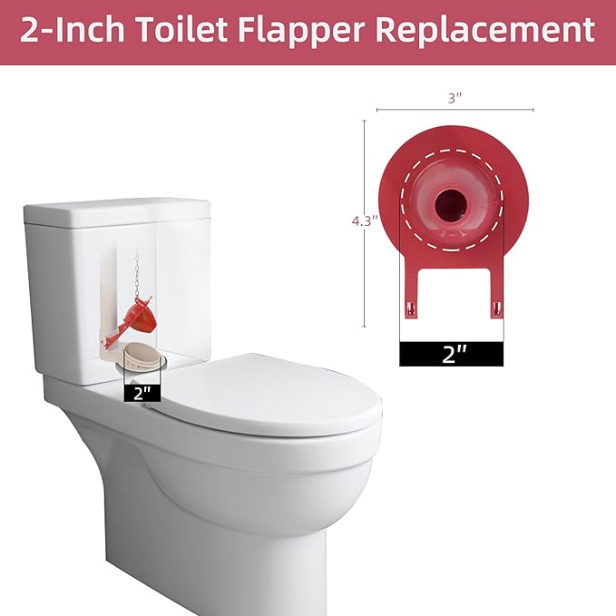 Hibbent 3 Pack 2-inch Universal Toilet Tank Flapper, Long Lasting All Rubber Seal Flapper Replacement Compatible with American Standard Water Conserving, High Performance, Red