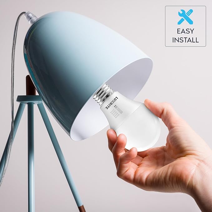 LUXRITE A19 LED Light Bulb 60 Watt Equivalent, CRI90, 5CCT 2700K 3000K 3500K 4000K 5000K, Dimmable, 800LM, Standard LED Light Bulbs 9W, E26 Base, ETL - Perfect for Lamps and Home Lighting (4 Pack)