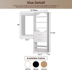 ROOMTEC Modular Closet System, 49" Wall Mounted Closet Organizer with Hanging Rods and Drawers, Wooden Tower for Walk-In Closets, Wardrobe Storage Kit, White