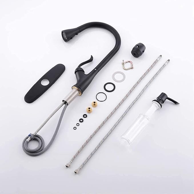 APPASO Matte Black Kitchen Faucet with Pull Down Sprayer and Soap Dispenser, Single Handle Commercial High Arc One Hole Pull Out Spray Head Kitchen Sink Faucets