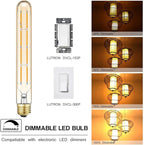 Dimmable Led Tubular Bulb,8.9inch Long Tube Edison Light Bulbs Vintage Filament Bulb 8W,75W Equivalent,2700K Warm White,Amber Glass Cover E26 Medium Base. (4-Pack)
