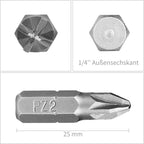 HPHOPE PZ2 Screwdriver Bit Set, Pozi Bits PZ2 1/4" Hexagon Bit (Length: 1", 25 Pack)