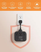 Short Extension Cord 2 inch, Short Cord Power Strip with 3 Outlets 4 USB(2 USB-C) 17W, Flat Outlet Extender, Non-Blocking, Non-Surge Protection for Cruise Travel Dorm Kitchen Bathroom, Black