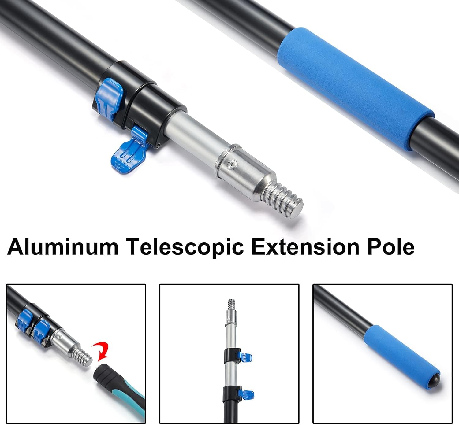 High Ceiling Fan Duster with 5-8 Foot Extension Pole, Extendable Reusable Cobweb, Feather, Window Cleaning Squeegee Kit