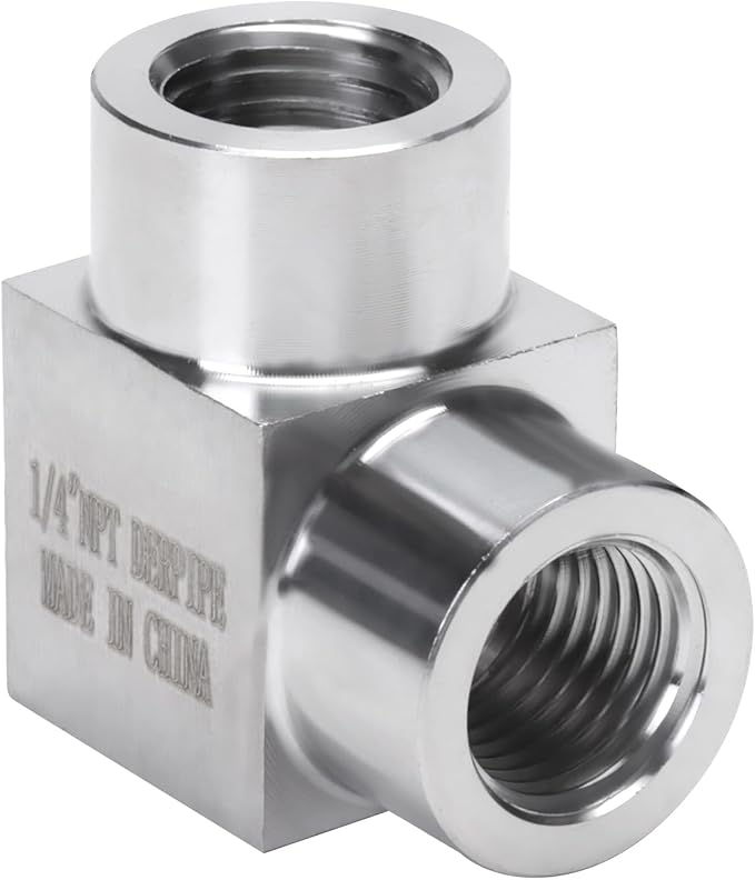 90 Degree Street Elbow - 1/4" NPT Female to 1/4" NPT Female Stainless Steel 304 Heavy Duty Forged Square Barstock Street Elbow Adapter Pipe Fitting (pack of 5)