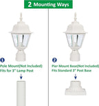 LIT-PaTH Outdoor Post Lighting Fixture Pole Lantern, E26 Medium Base Max 60W, Aluminum Housing Plus Clear Glass, Bulb Not Included, Matte White Finish, 2-Pack