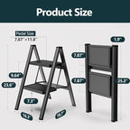 WOA WOA 2 Step Ladder, Step Stool Foldable with Wide Pedals, Portable Stepping Stool for Adults, Sturdy Steel Ladders for Home with Anti-Slip Feet, Hold 330 lbs - Black