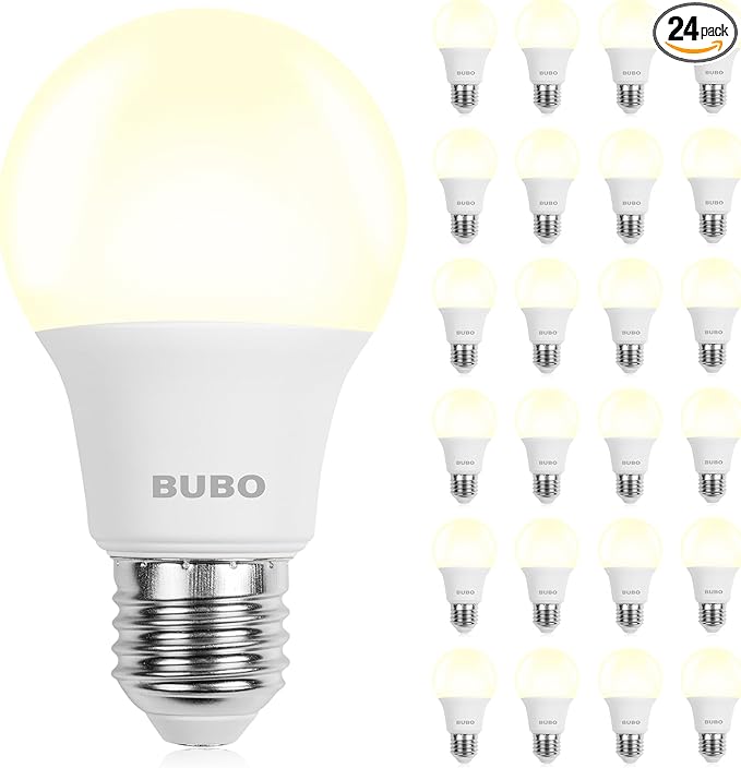 BUBO A19 LED Light Bulbs, 60 Watt Equivalent LED Bulbs, Natural White 3500K, 800 Lumens, E26 Standard Base, Non-Dimmable, 8W Natural White LED Bulbs for Bedroom Living Room Home Office, 24 Pack