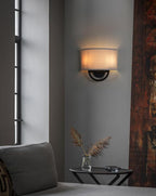 Yosoan 2-Light Linen Fabric Cloth Boho Wall Sconce Hallway Fixture Light, Dual Indoor Hardwired Vanity Vintage Wall Mount Lighting Semicircle Fabric Lamp Shade for Bedroom Stairwell Study Gallery