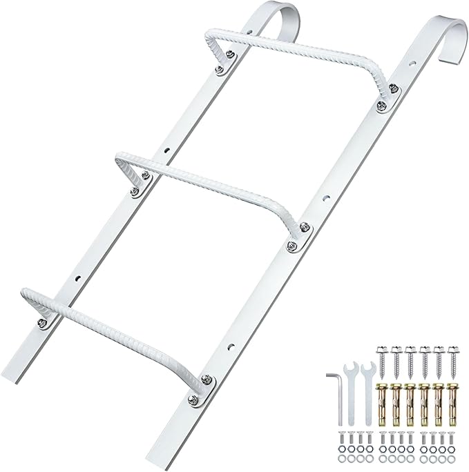 3-Rung Window Well Ladder Hooked, Heavy Duty Steel Wall Mounted Ladder, Powder-Coated Basement Egress Window Ladder 34.2" Lx17.9 W, White