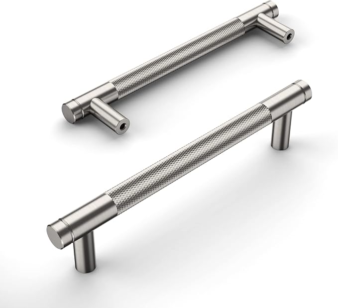 Amerdeco 10 Pack Brushed Satin Nickel Knurled Cabinet Pulls 5 Inch Center to Center Kitchen Cabinet Handles for Drawer Dresser, Cupboard and Wardrobe ZH0031