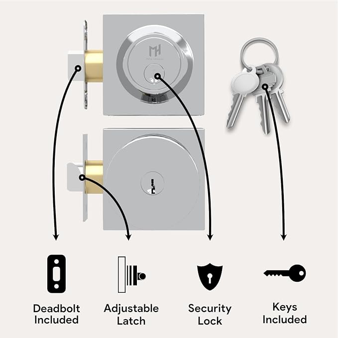 Mega Handles SUANA Entrance Combo, Door Knob and Cylinder Deadbolt and Key Combo, Heavy Duty Locking Door Knobs for Left or Right-Handed Doors – Polished Chrome