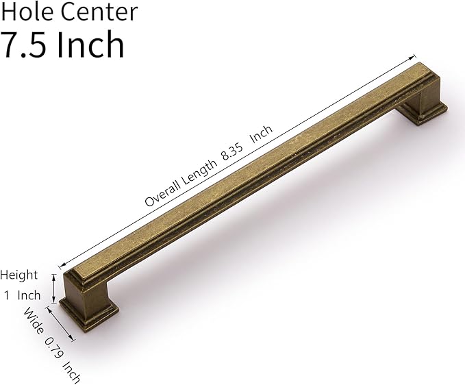 10 Pack 7.5 Inch(192mm) Hole Center Antique Brass Modern Cabinet Pulls Kitchen Cabinet Handles Kitchen Cabinet Hardware Timeless Drawer Pulls for Dresser Cupboard Wardrobe, A-Brass(7.5x10)