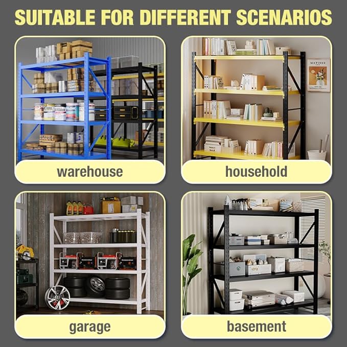 Storage Shelves Heavy Duty, Metal Garage Shelving Units, 4 Tier Storage Rack Shelf, Steel Industrial Shelving, Adjustable Standing Shelf for Basement/Warehouse (Black, W41.34*D19.69*H78.74)