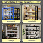 Storage Shelves Heavy Duty, Metal Garage Shelving Units, 4 Tier Storage Rack Shelf, Steel Industrial Shelving, Adjustable Standing Shelf for Basement/Warehouse (Black, W41.34*D19.69*H78.74)