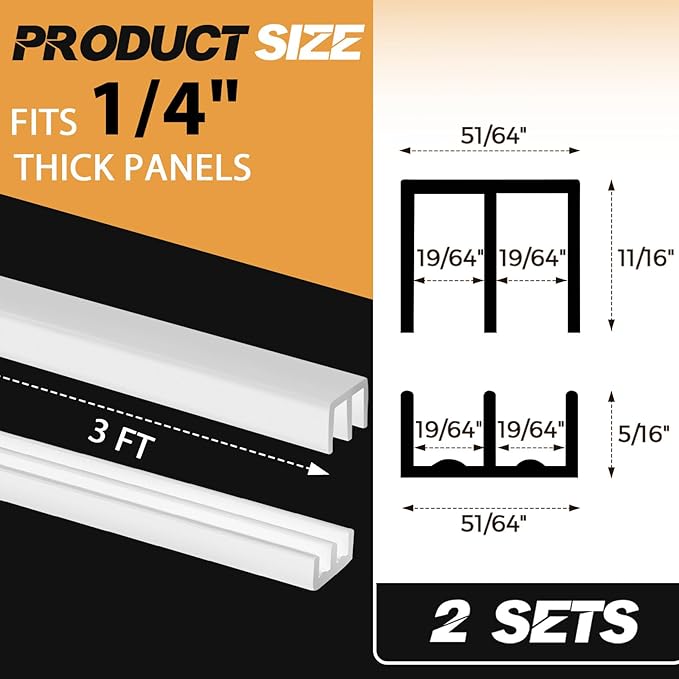 Landical 2 Sets Plastic Sliding Door Track Set for 1/4" Thick Panels Glass Cabinet Door Hardware System Window Sliding Track Easy Quick Installation(3 ft,White)