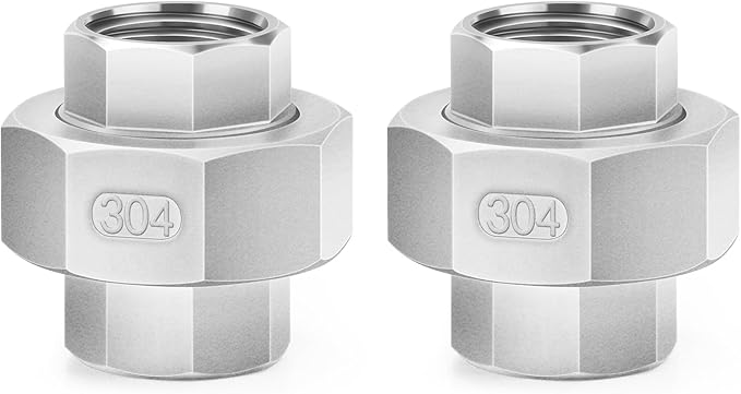 ChillWaves 304 Stainless Steel Cast Pipe Fitting, Union，1/4" NPT Female，Thread Adapter(2-PACK)