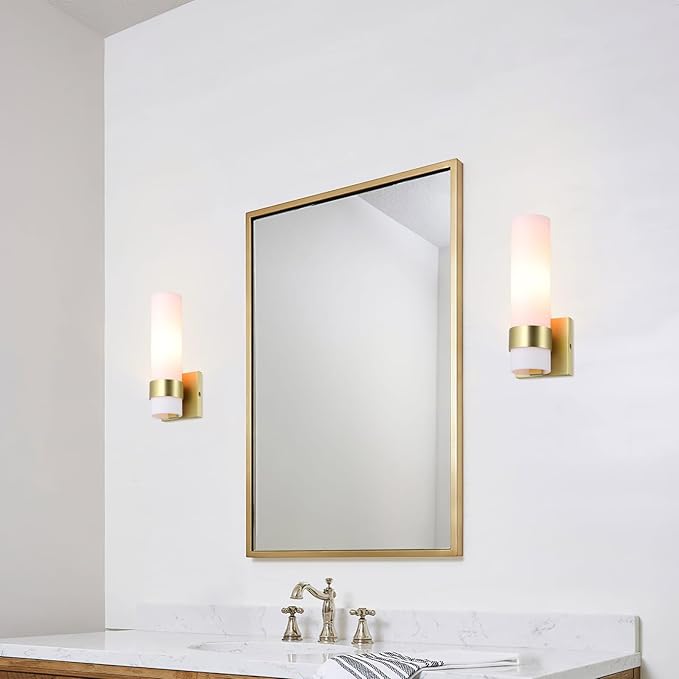 XiNBEi Lighting Sconces Wall Lighting, 1 Light ADA Wall Sconce, Vintage Bathroom Vanity Light with Tube Glass Satin Brass Finish for Kitchen & Corridor XB-W1185-SB