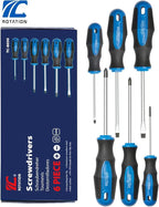 ROTATION 6PCS Magnetic Tip Screwdriver Set, 3 Phillips and 3 Flat, Professional Cushion Grip | 6-Piece Hand Tools Set