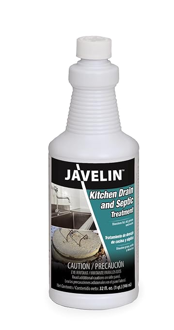 Javelin Industrial Drain Treatment – Unclogs & Maintains Grease Traps, Septic, & Commercial Kitchen Drains – Breaks Down Grease Build-Up & Eliminates Odors – Safe & Overnight Use – 32 Fl. Oz.