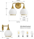 Brushed Gold Bathroom Light Fixtures 2-Lights Vanity Lights with Milky White Frosted Glass Shade Bathroom Vanity Light 14 inch Wall Sconce Lighting Bath(Exclude E26 Bulb)