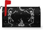 Halloween Skull Mailbox Cover Dancing Human Skeleton Mailbox Covers Magnetic Standard Size 21x18 Inch Moon Black Post Letter Box Wraps for Garden Outdoor Decorations