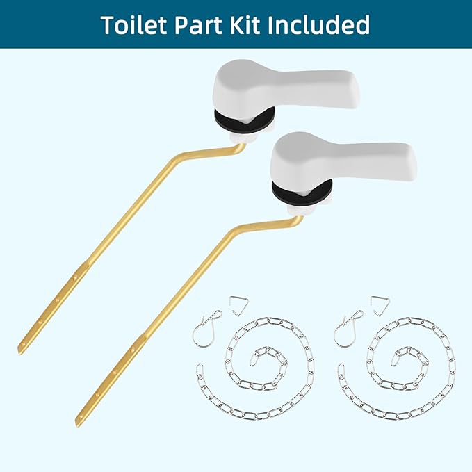 Hygie Rinse Metal Toilet Handle Lever Flush Replacement, 2PCS Universal Side Mount Toilet Handle with Stainless Steel Flapper Chains, Toilet Repair Kit, White
