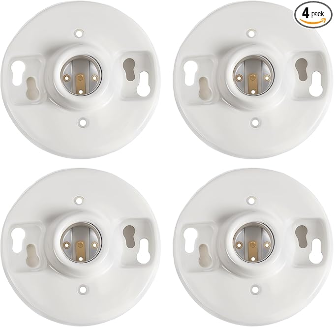 4 Pcs Medium Base E26 Lamp Holder Ceiling Light Sockets White Bulb Socket Incandescent Fluorescent CFL Lamp Holder 660w 250v (Porcelain)
