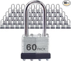 Keyed Alike Laminated Steel Padlocks with Long Shackle for Sheds, Fences & Lockers (60-Pack)