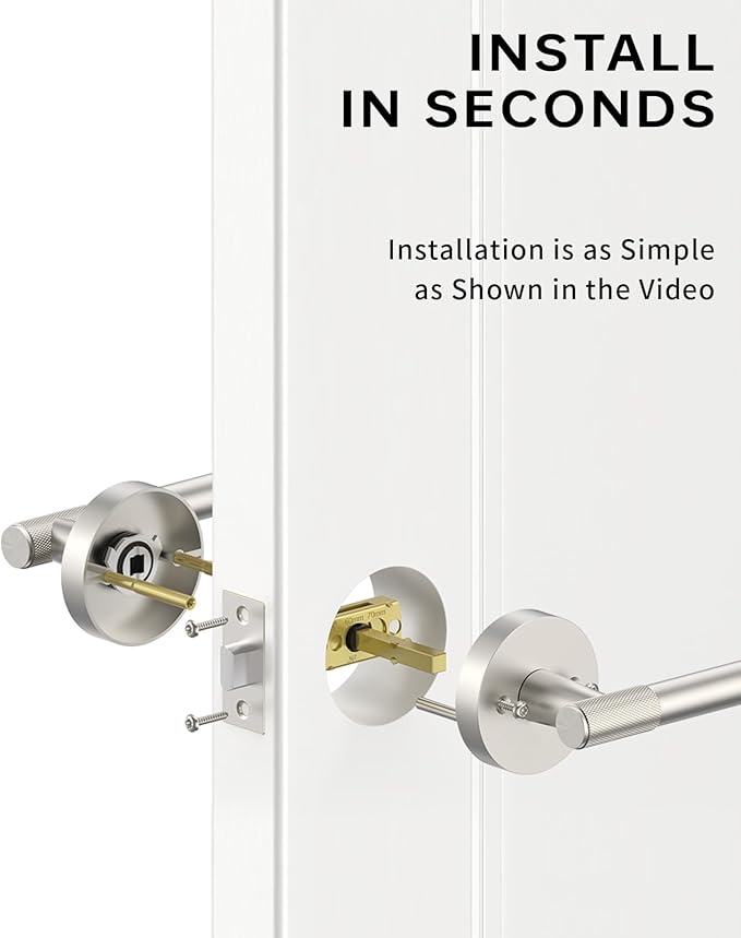 Asidrama 6 Pack Passage Brushed Nickel Door Handles, Door Lever with Door Knobs Indoor for Bedroom or Bathroom, Heavy Duty Door Handles Interior with Locks for Left Right Sided Doors