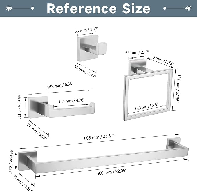 10-Piece Bathroom Hardware Accessories Set-Brushed Nickel Towel Bar, Holder & Racks-SUS304 Stainless Steel-Wall Mounted,23.6-Inch