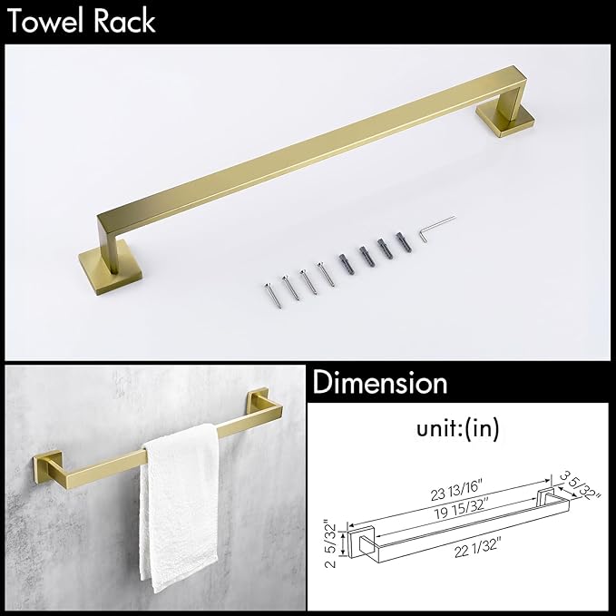 BAGNOLUX Bathroom Hardware Set 4 Pieces, Bath Towel Holder Set SUS304 Stainless Steel, Towel Bar Rack Set for Wall Mounted, Gold Bathroom Accessories Set Heavy Duty, Brushed Light Yellow Gold