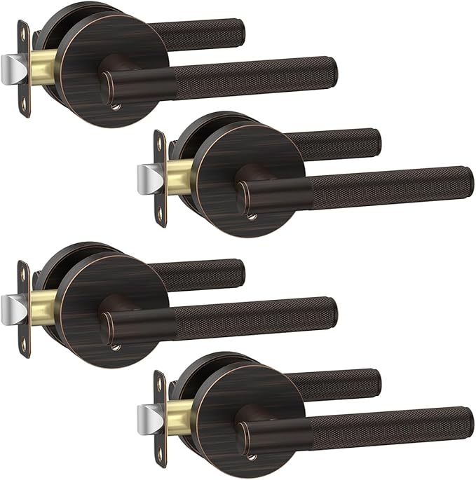 Asidrama 4 Pack Oil Rubbed Bronze Privacy Door Handles, Door Lever with Door Knobs Indoor for Bedroom or Bathroom, Heavy Duty Door Handles Interior with Locks for Left Right Sided Doors